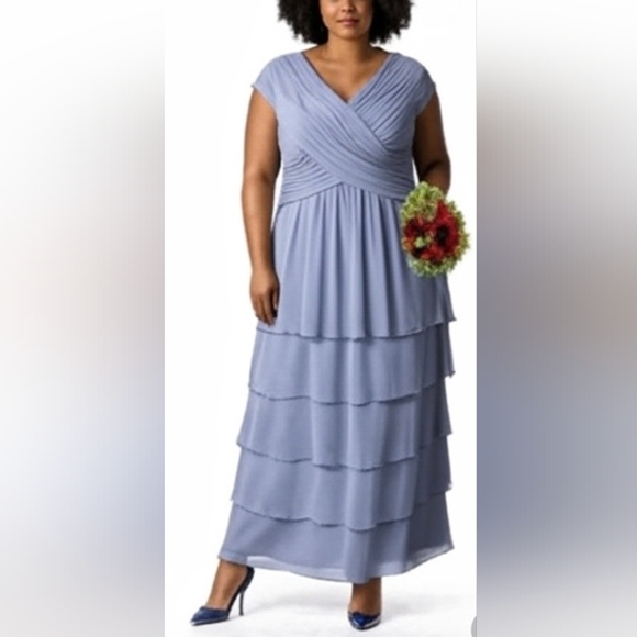 Patra Women's Charming Steel Gray Plus Size Layered  Ruffle Dress. (Size 20) - Picture 1 of 11